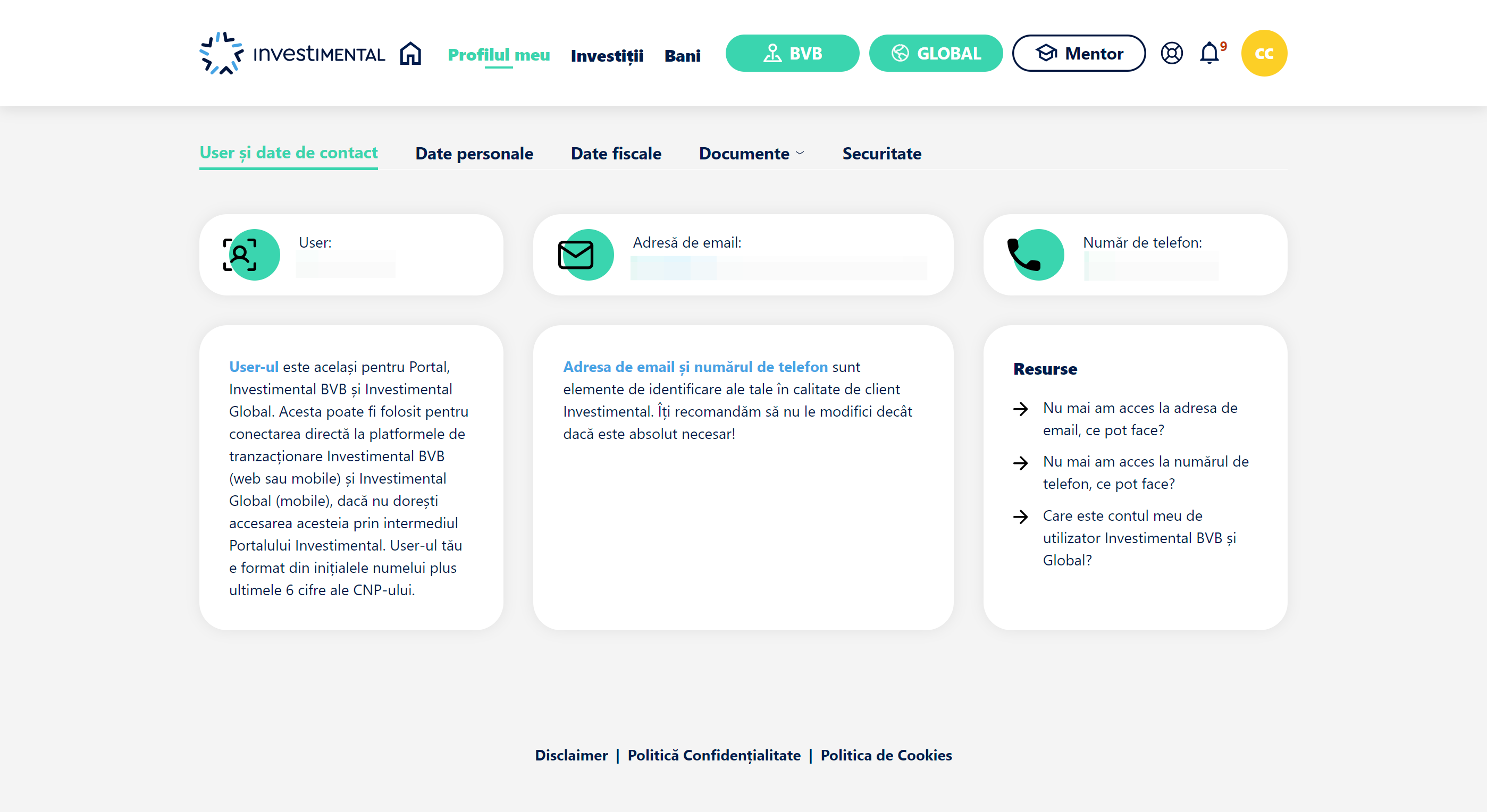Din pagina principală a portalului Investimental, click pe "Bani"