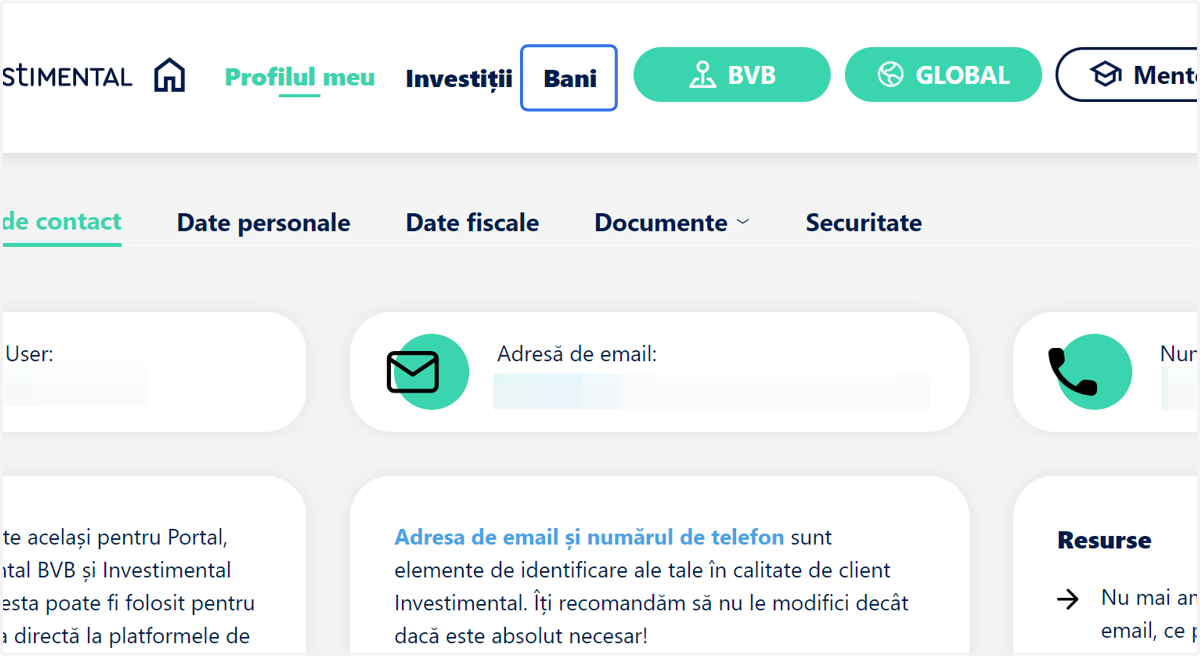 Din pagina principală a portalului Investimental, click pe "Bani"