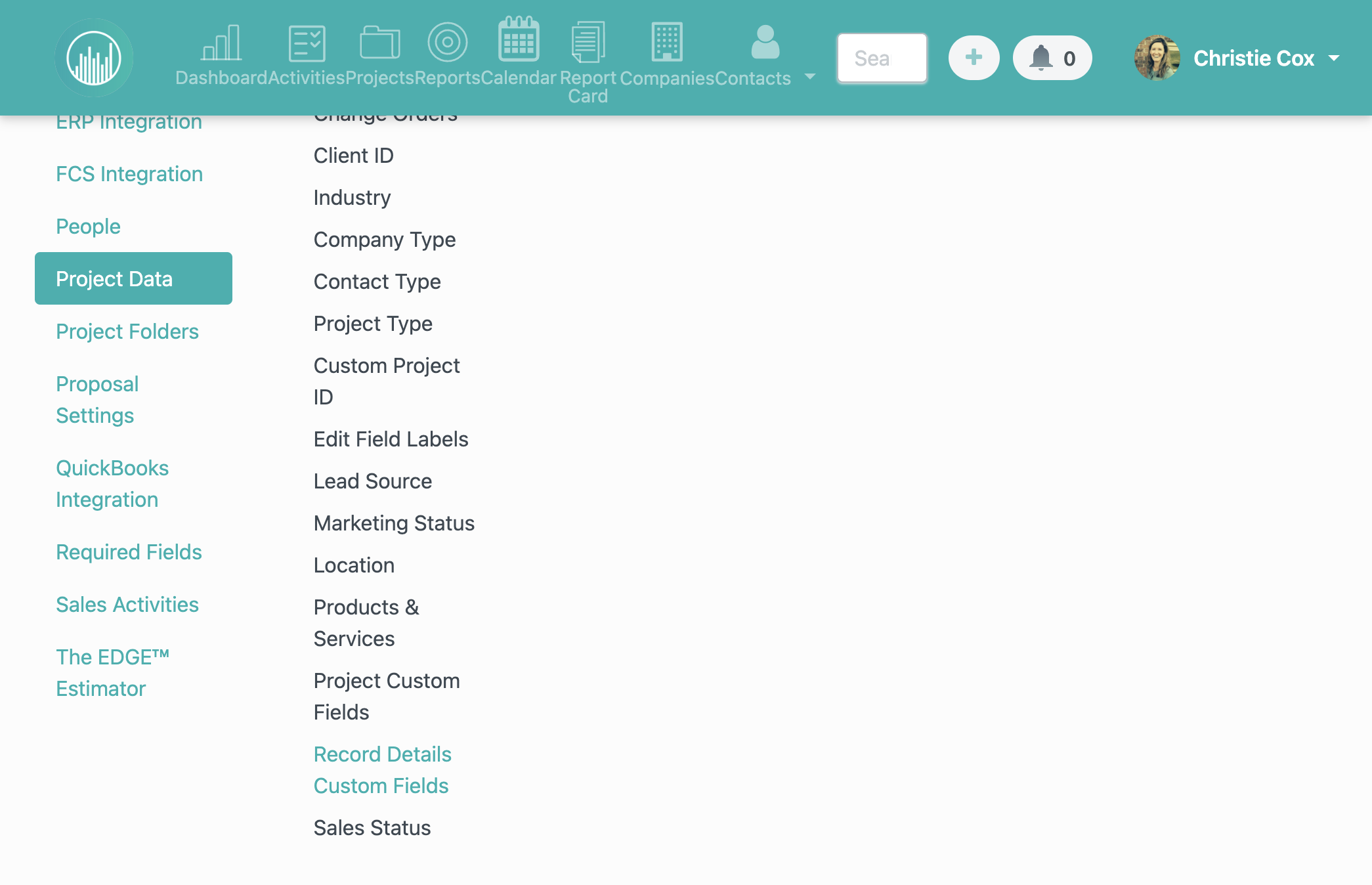 Click on Record Details Custom Fields