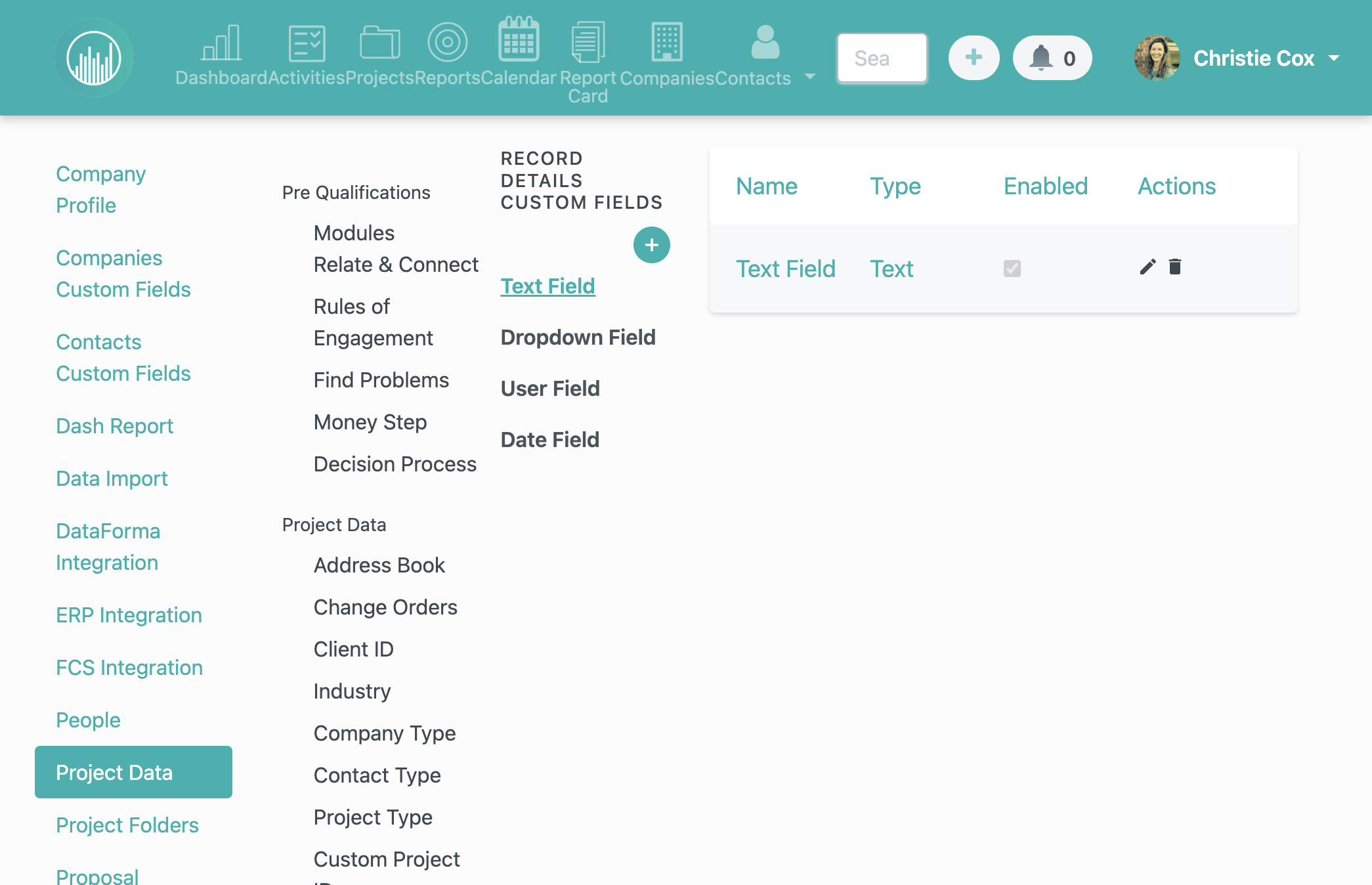 Click the plus sign to add a custom field