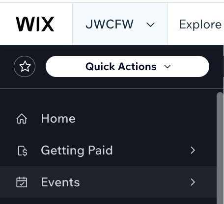 Once logged in, click on "events" on the sidebar