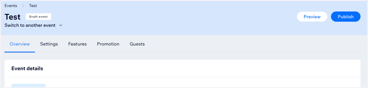 Your event is now in draft mode. You can leave it here and come back to it later under the "drafts" section of the event tab in the sidebar. Or, to publish your event, click "publish."
