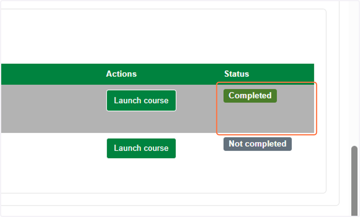 A course is considered complete only when it shows a green ‘Completed’ status. Your certification will be awarded once all listed courses display a completed status.
