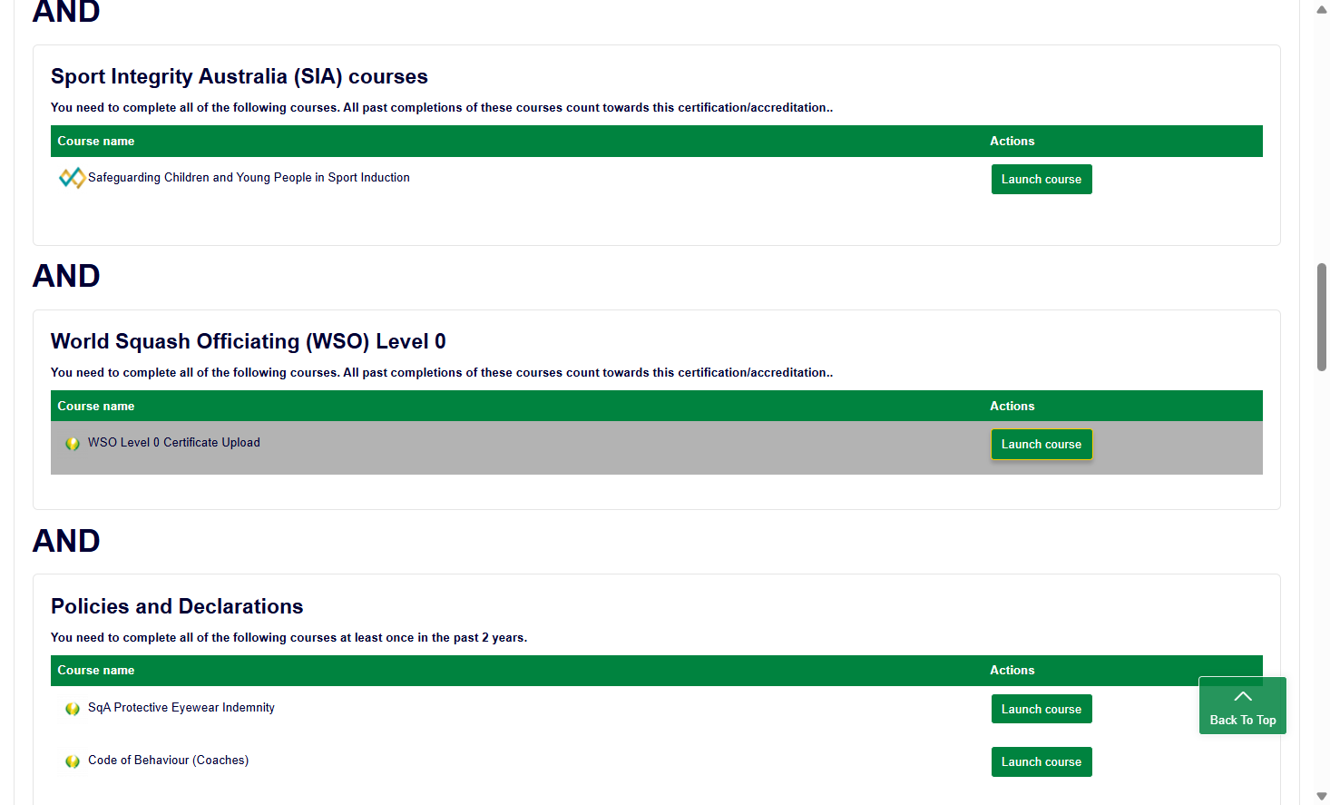 Once the payment has been processed, you can see all the requirements listed. To view the details and instructions for each one, simply select ‘Launch Course’.