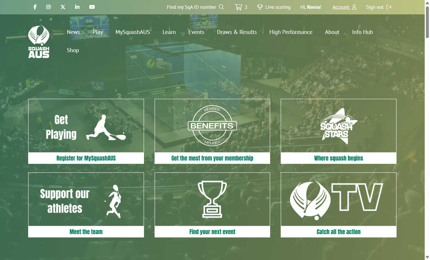 To see your MySquashAUS membership details, click on 'Account'.