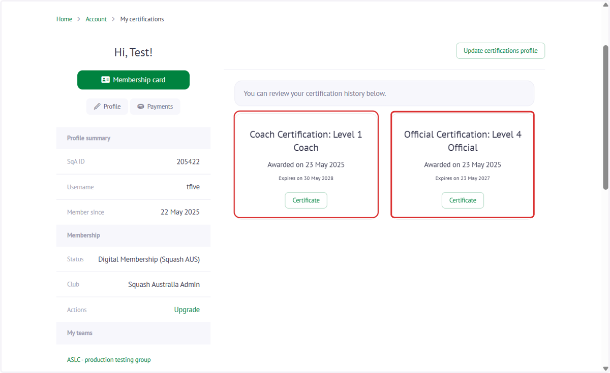 Select 'Details' to see additional information and to review your Certification history: