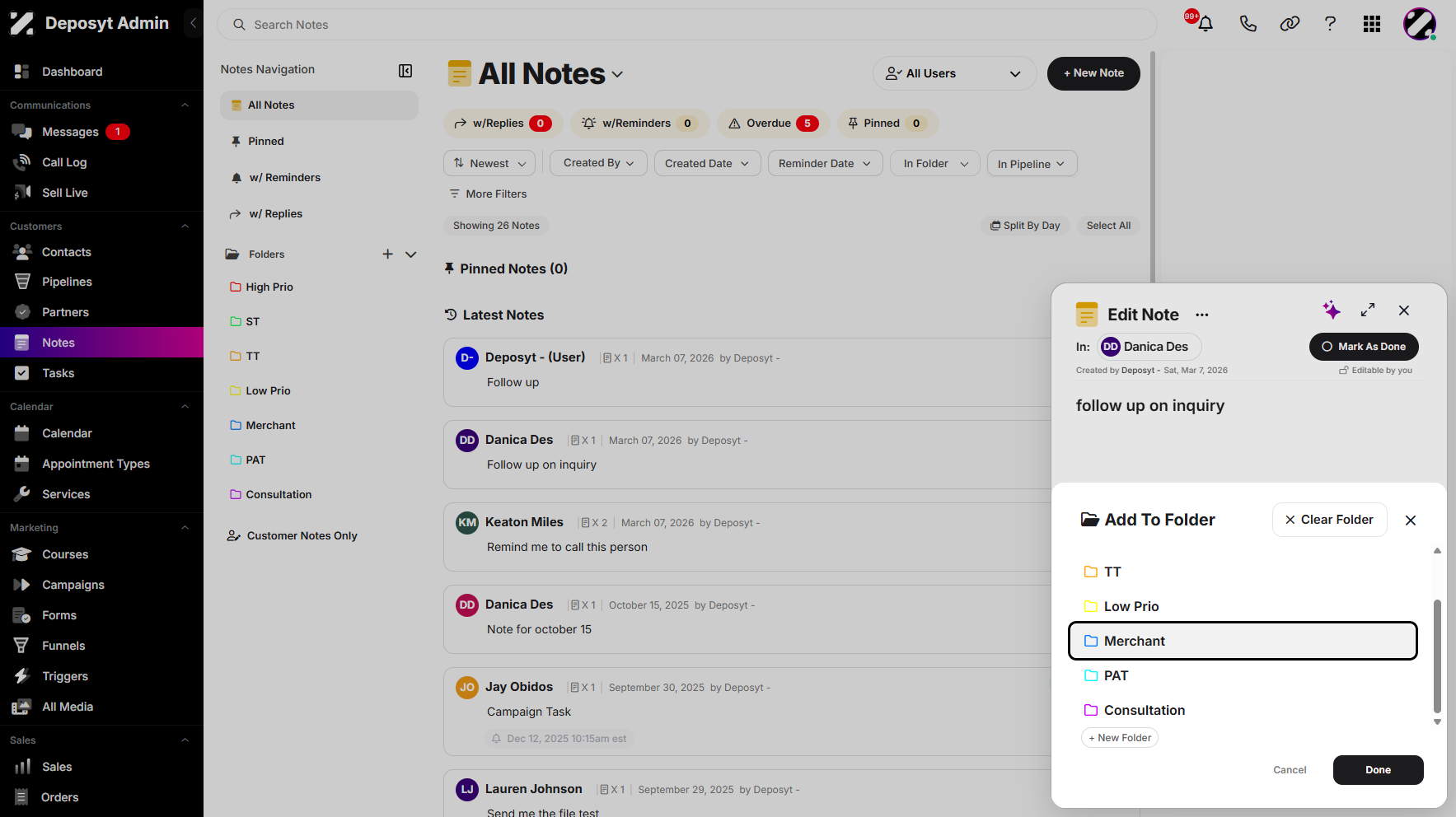 Add Note Folder Adding a Note to a Folder