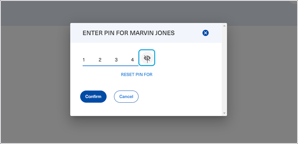 If the staff member does remember their code, they may click on the toggle password visibility icon to confirm their entry