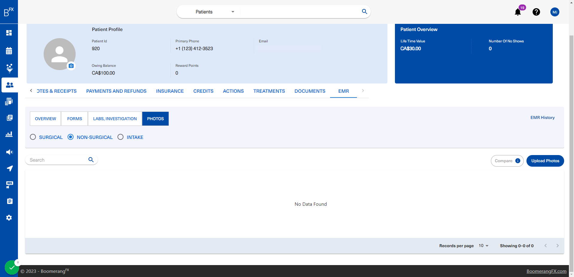 Users are able to upload patient photos in this section