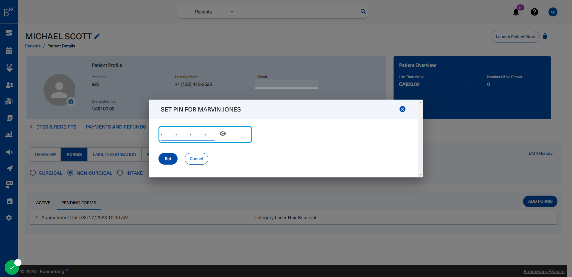 Once Launch Patient View is clicked, this pop-up will appear prompting the user to enter a 4 character code