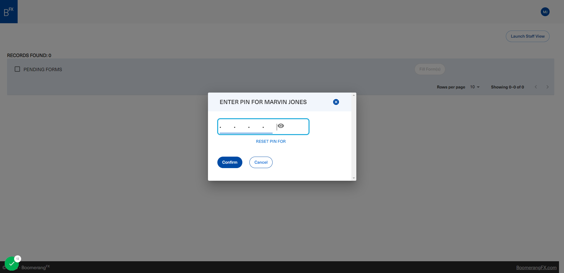 The staff member will be prompted to enter the code they crated upon launching the patient view
