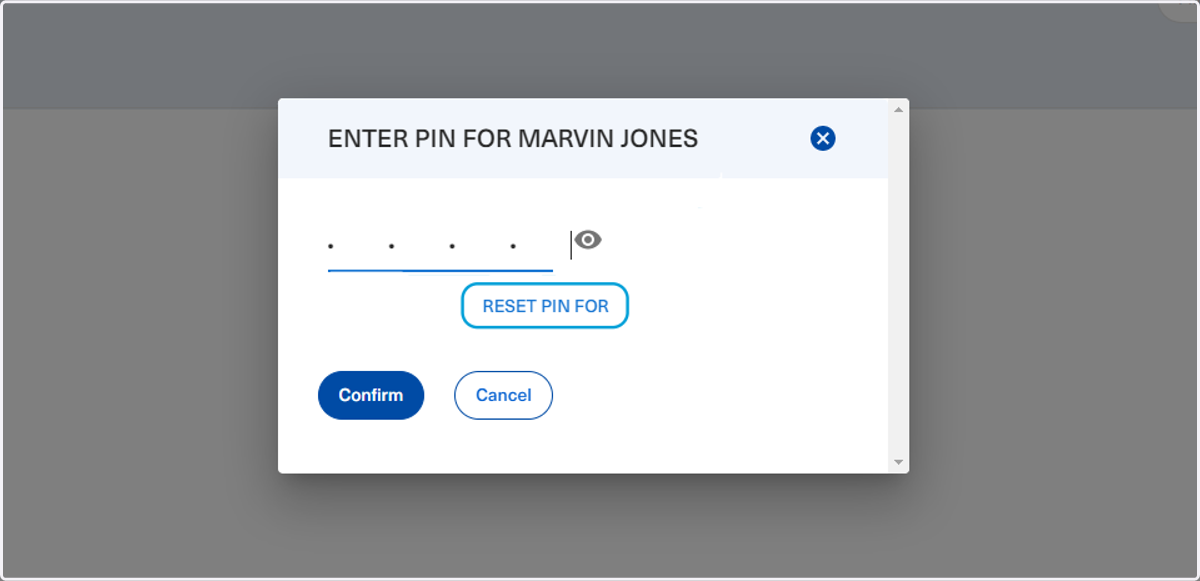 In the event that a staff member forgets the code that was created, a Reset Pin option is available