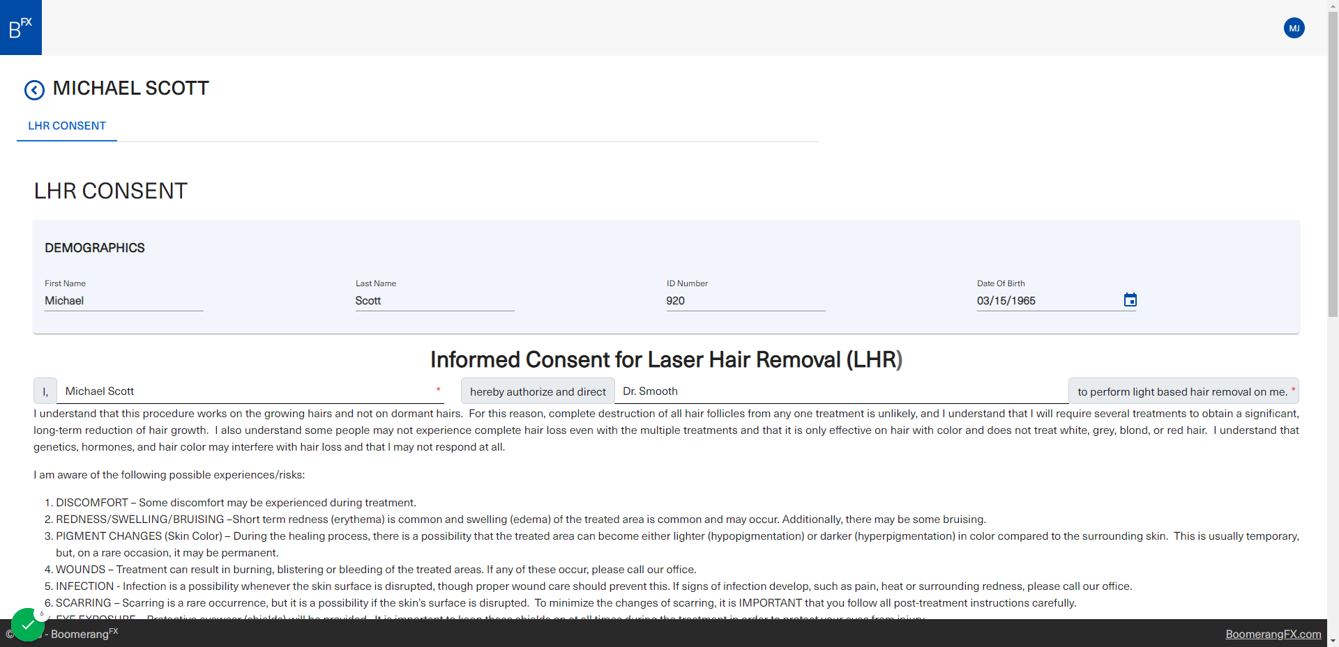 The patient may review their answers and confirm they have filled out all the fields that are required
