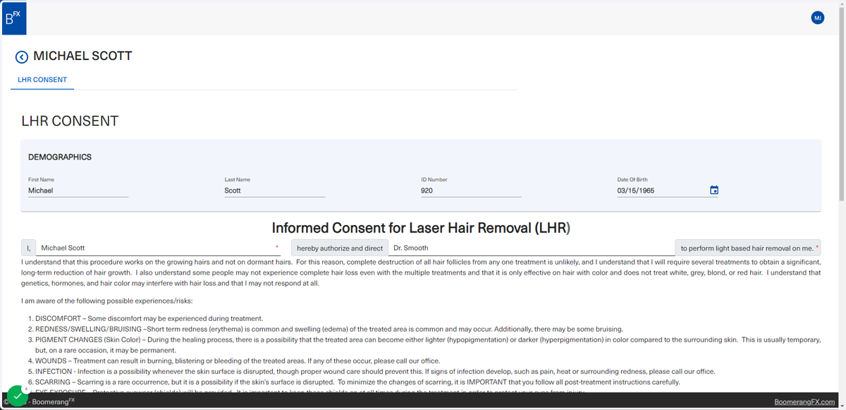 The patient may review their answers and confirm they have filled out all the fields that are required