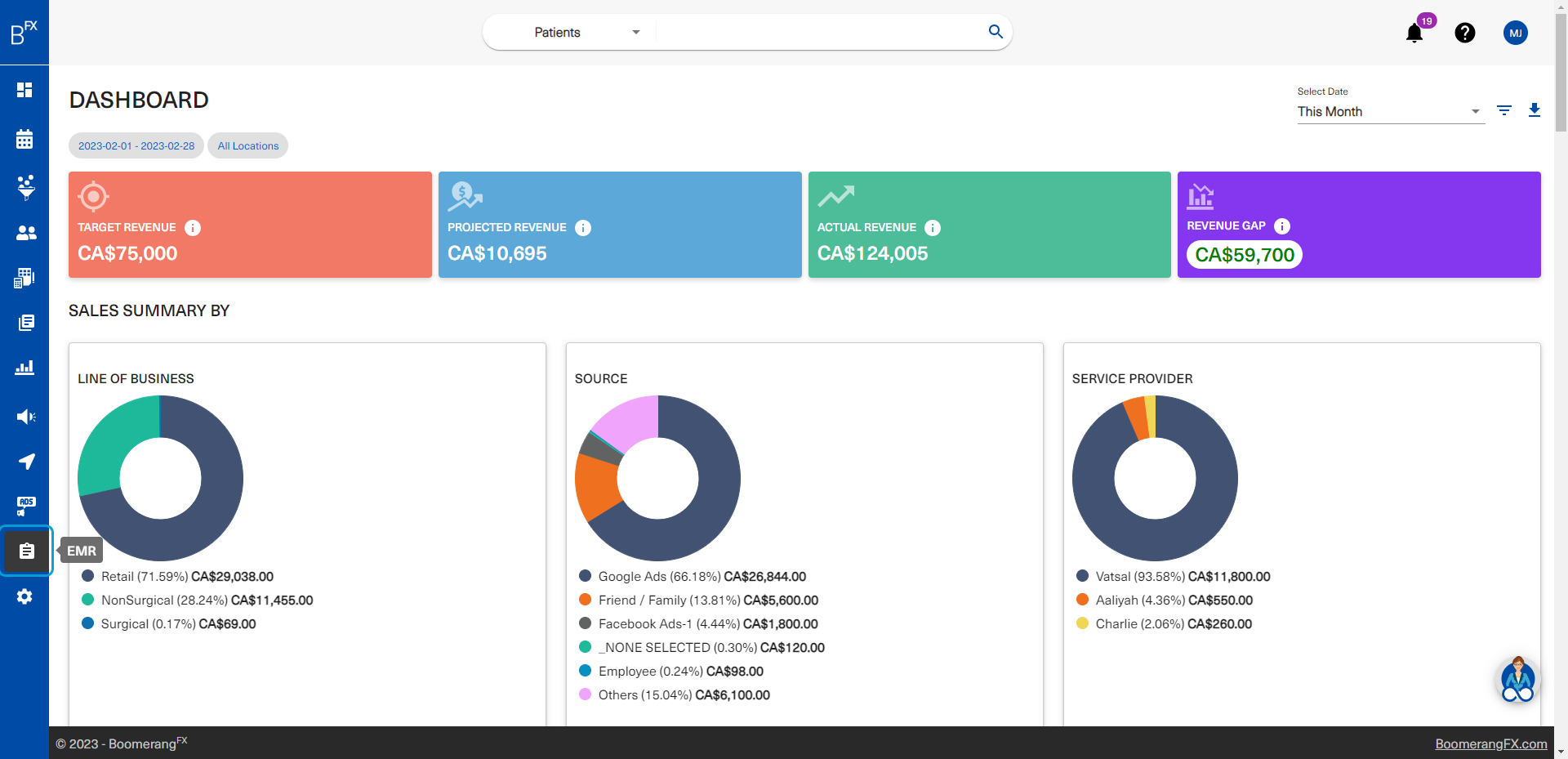Users will also have access to other EMR features by clicking on the EMR button shown below