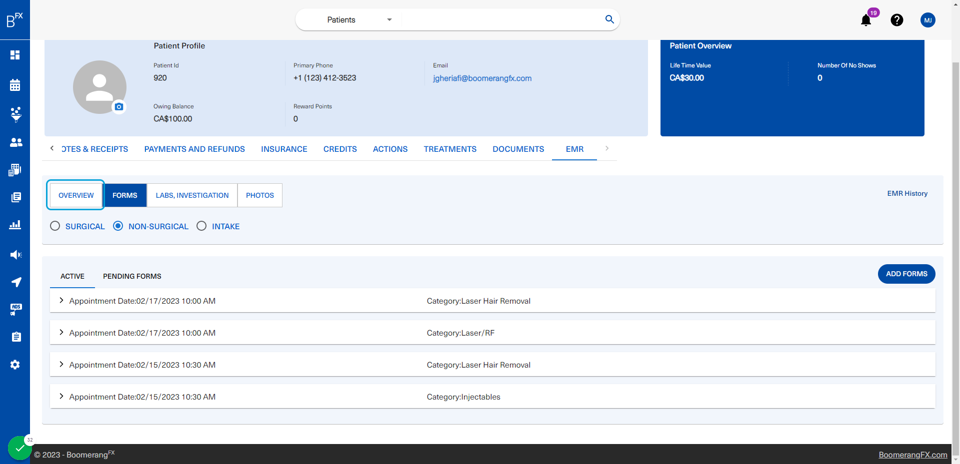 To view the added form and staff review, click on the Overview tab