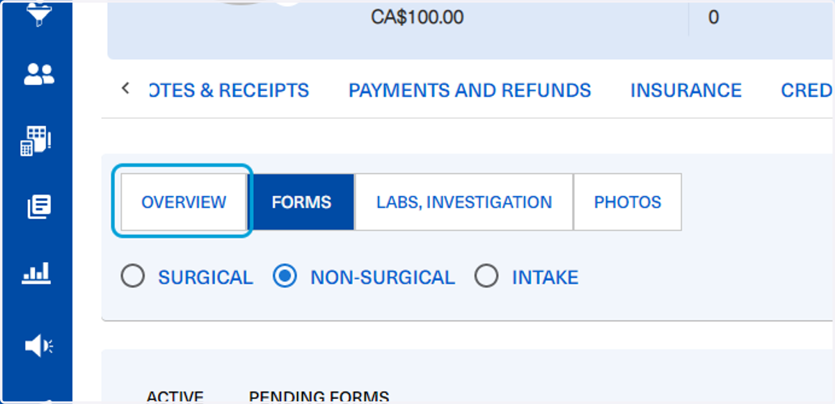 To view the added form and staff review, click on the Overview tab