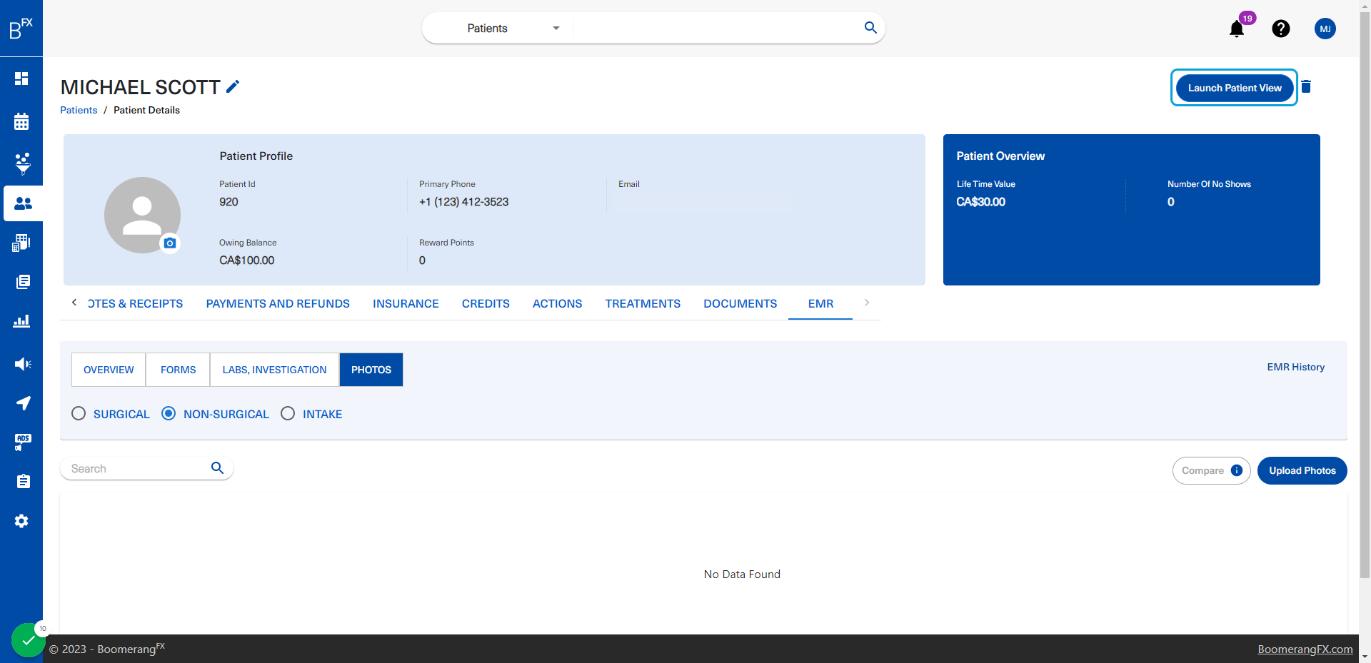 Users may also launch a patient view to allow their patients to fill their forms on site