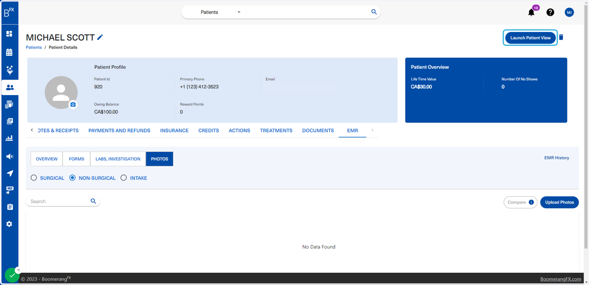 Users may also launch a patient view to allow their patients to fill their forms on site