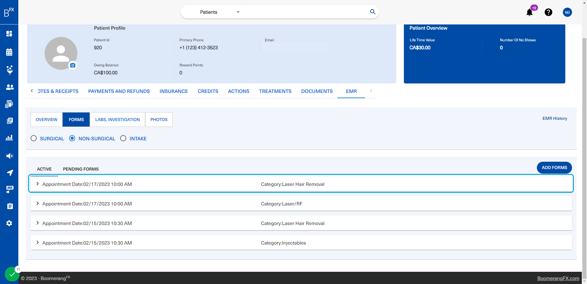 The form that was submitted will now appear in the Active subtab under the Forms tab