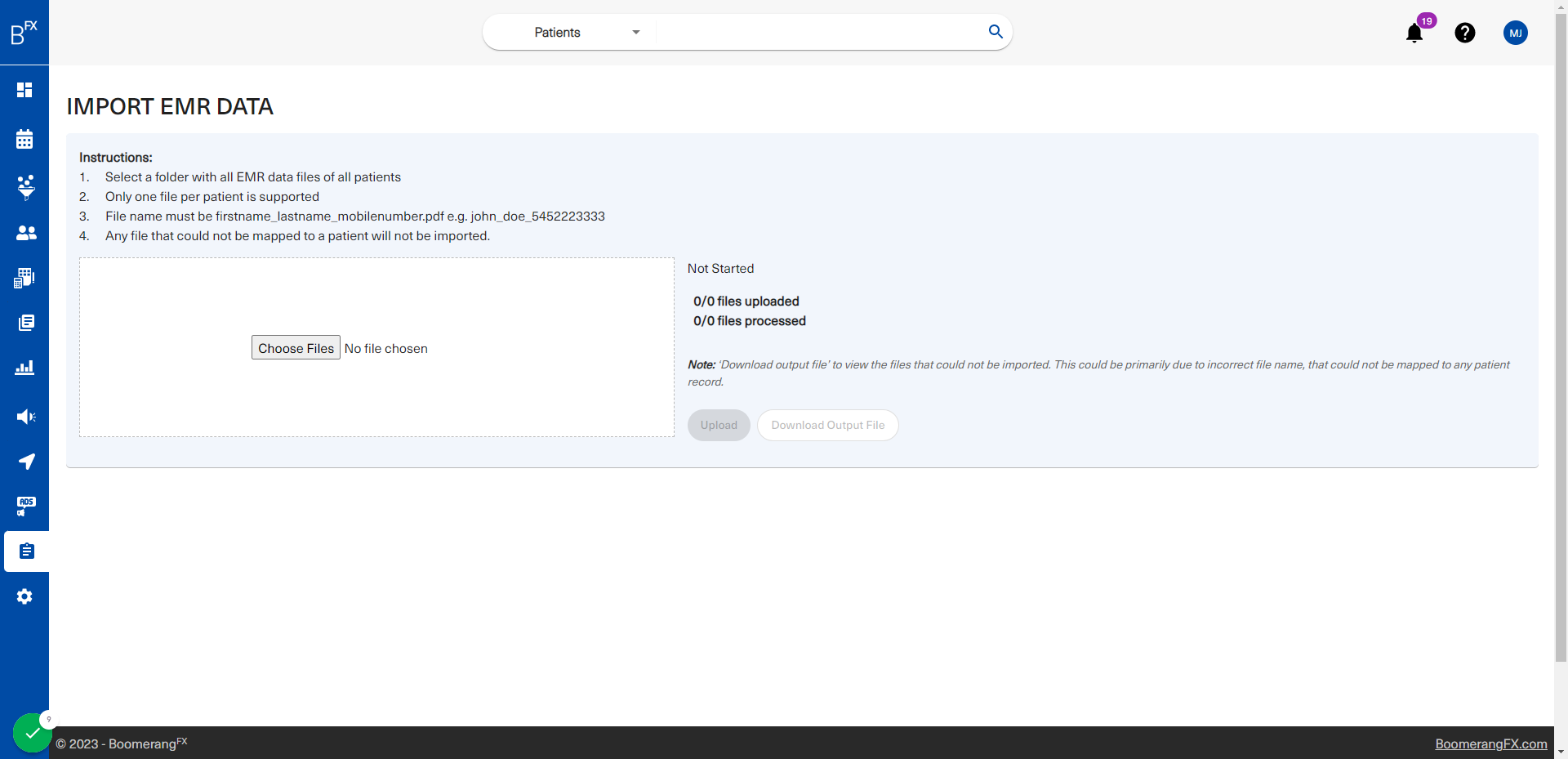 To import data, the users will upload a downloadable excel file template that includes procedures, products, patients, etc.