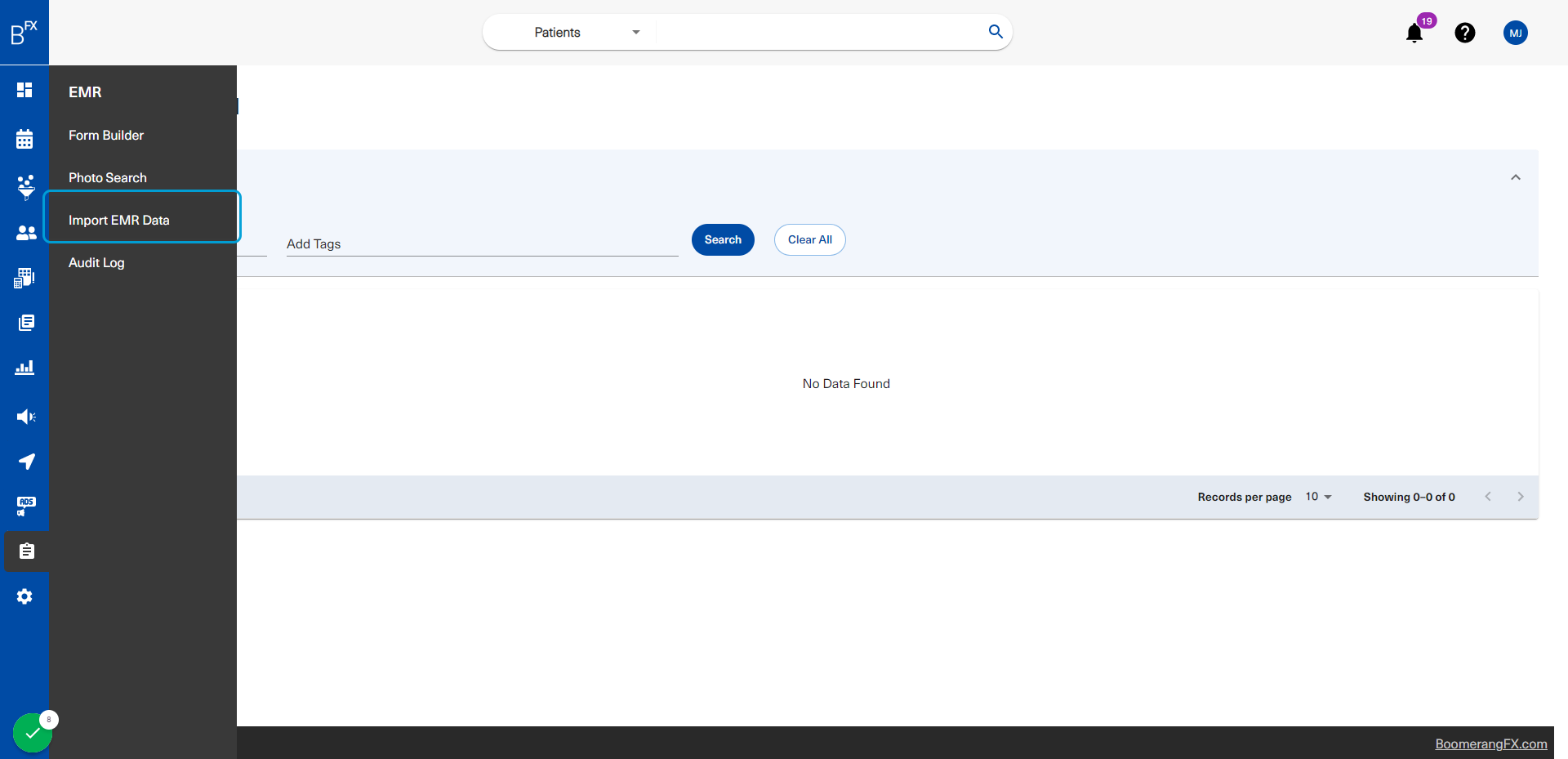 Users are able to import any data in bulk through the Import EMR Data section