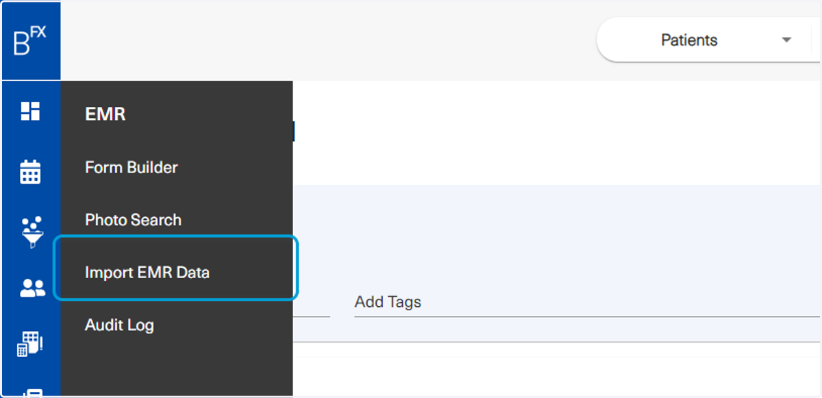 Users are able to import any data in bulk through the Import EMR Data section