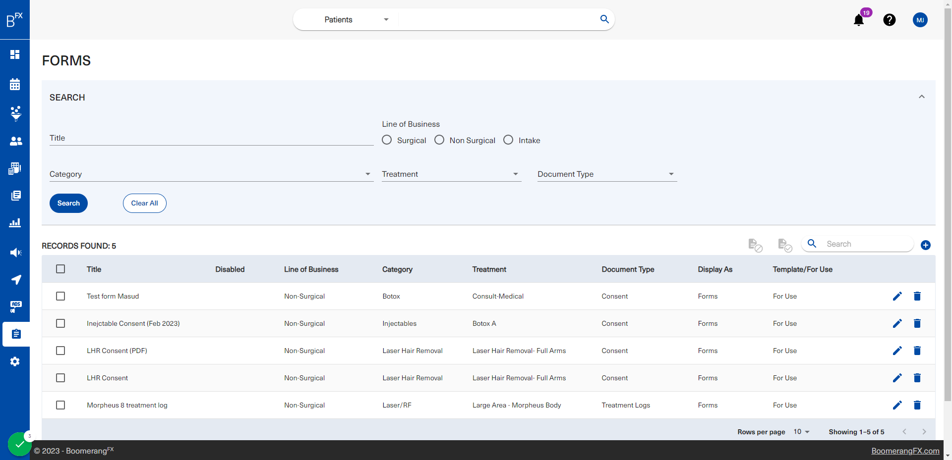 The form builder is accessible for users to create or edit their own forms as they may see fit