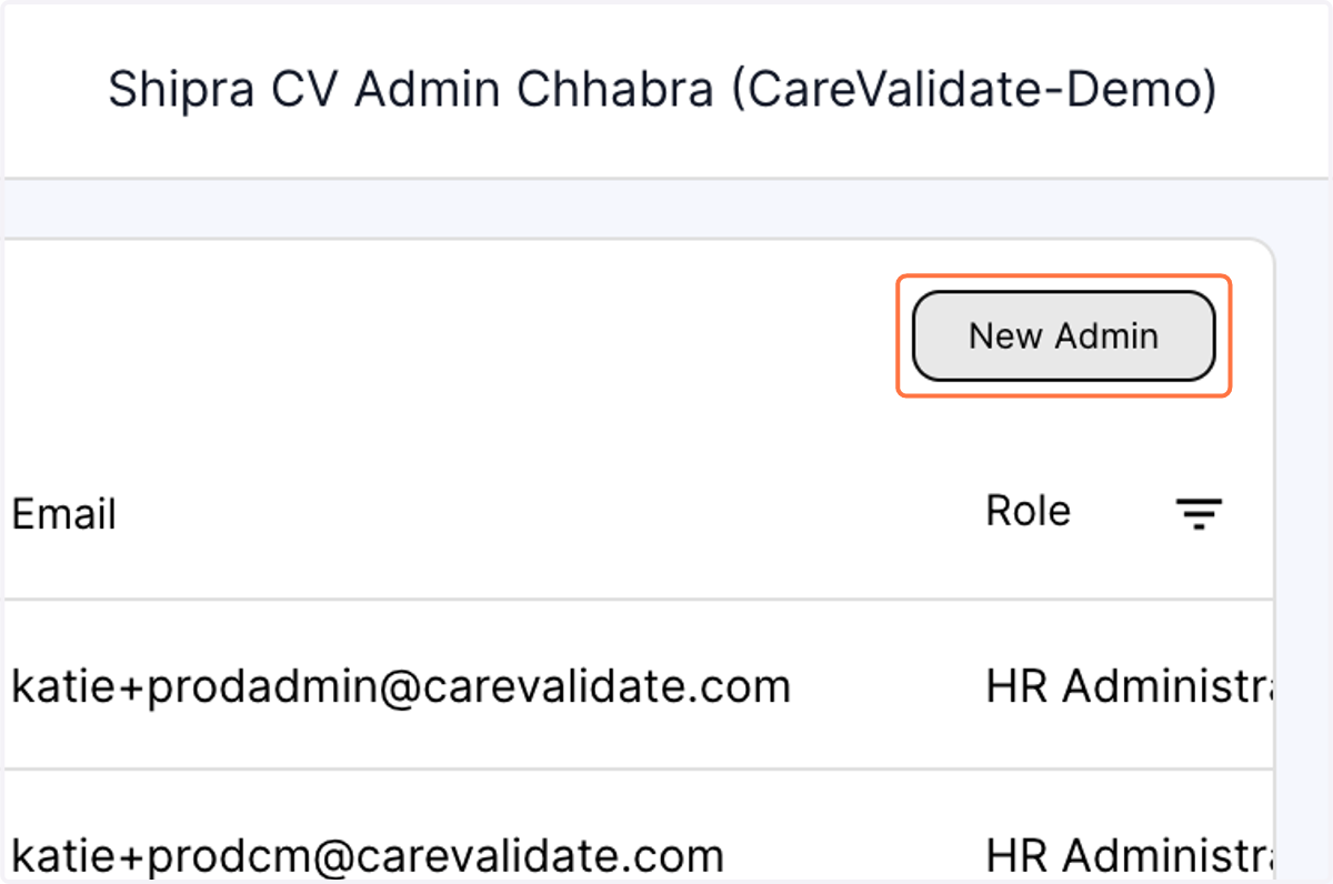 Click on New Admin on top of the table