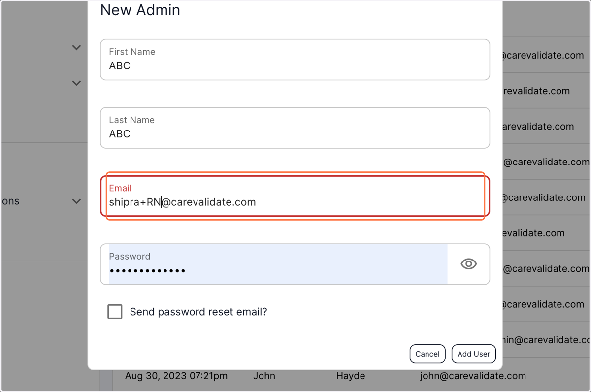Type the email address associated with the user