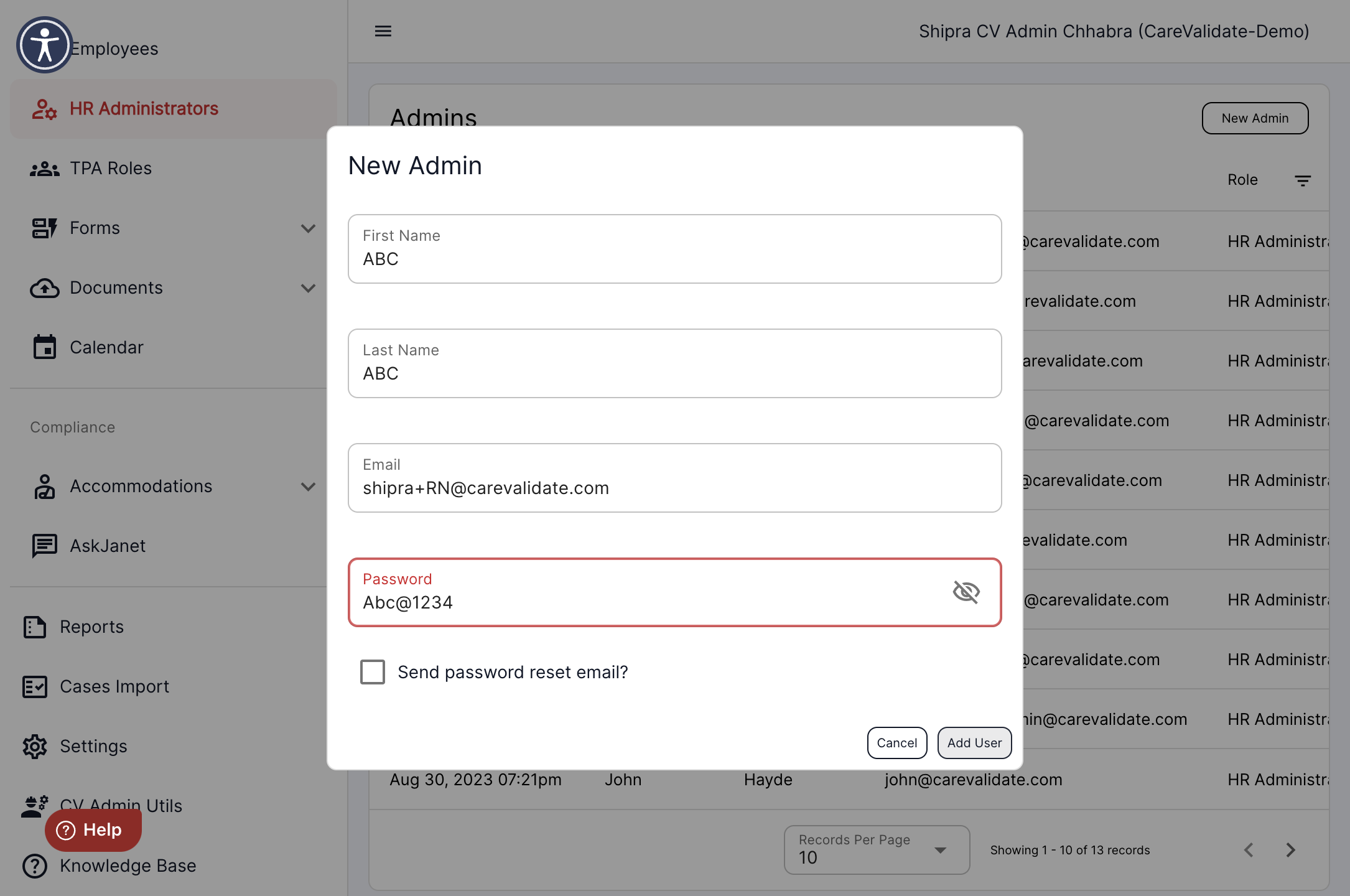 Click on Add User