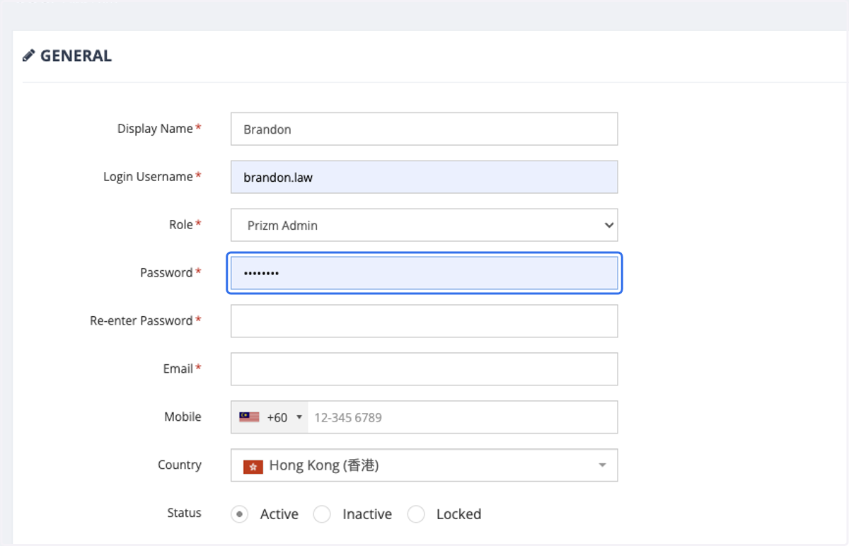 Enter the password the user will use to log in.