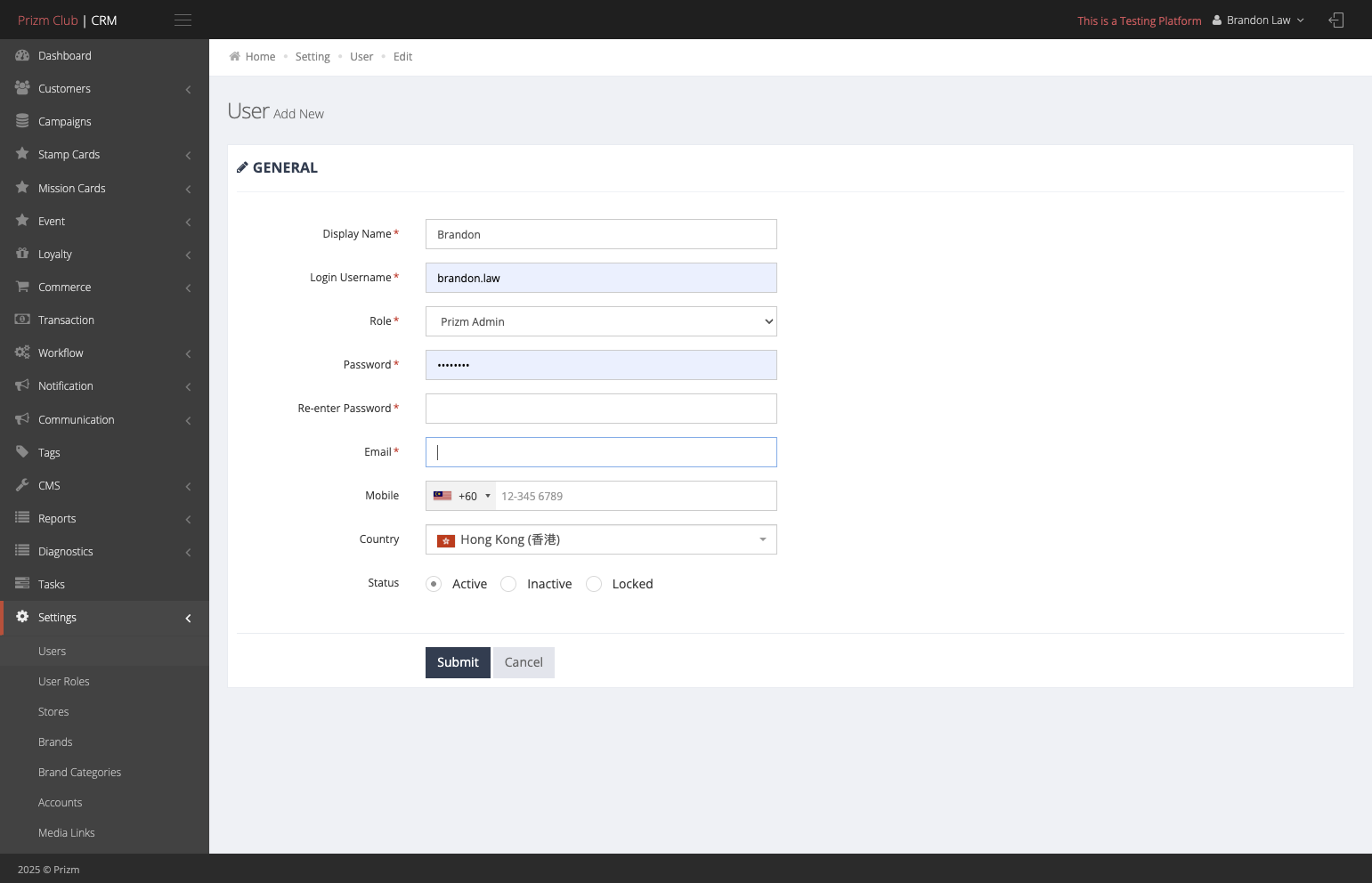 Enter the email of the user.