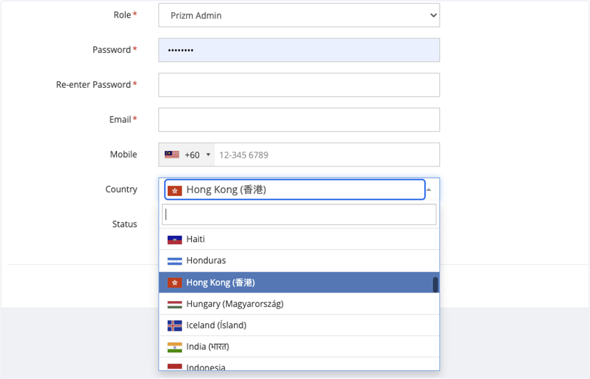 Select the user's country, if applicable.