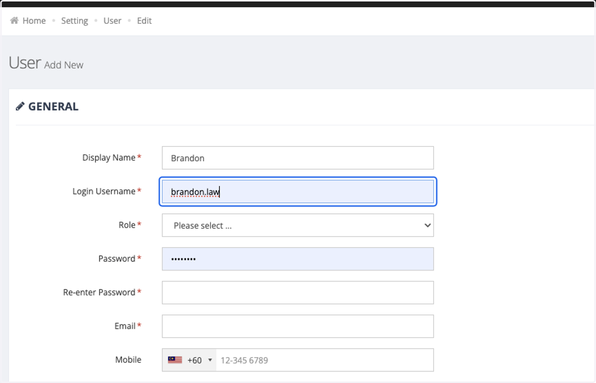 Enter the username that the user will use to log in.