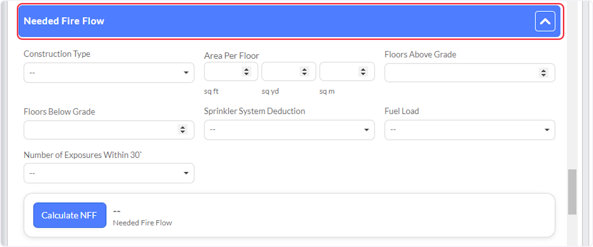 Navigate to an Occupancy Record and then to the Needed Fire Flow Section.