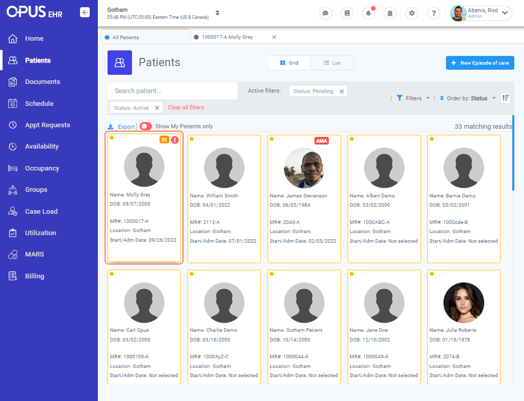 Select the profile of the patient 