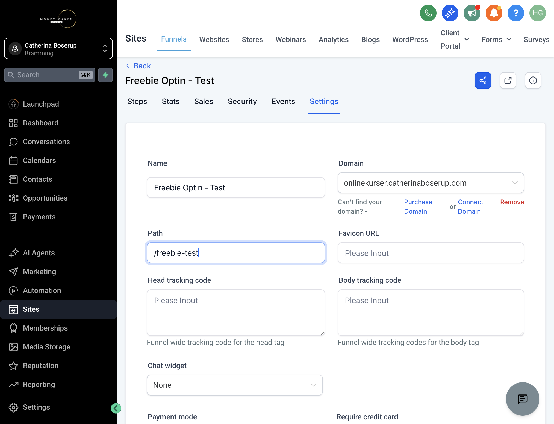 Skriv hvad din funnel URL skal hedde fx "/freebie_test"