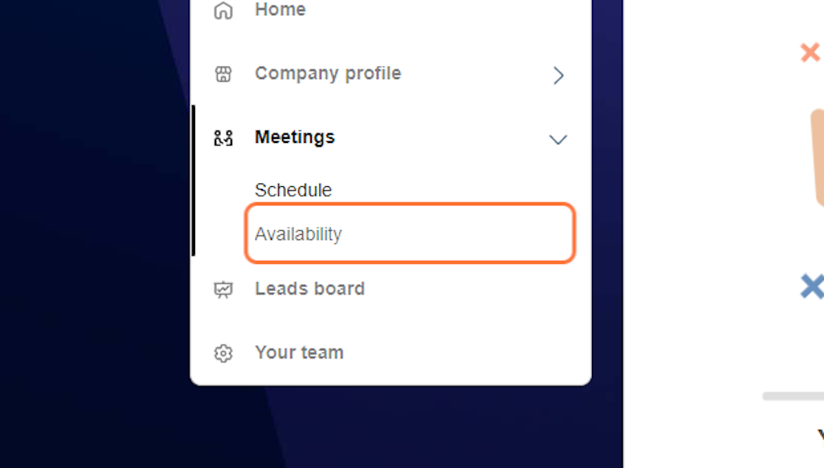 Click 'Availability' to edit your open time slots