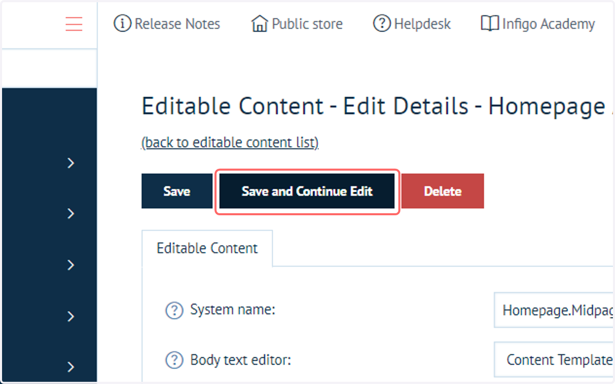 Click on Save and Continue Edit