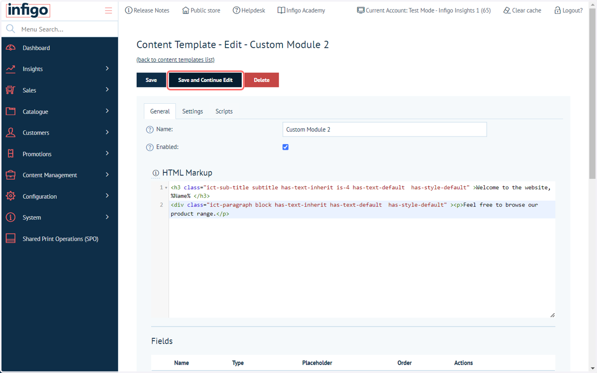 Populate your HTML and Fields, then click Save
