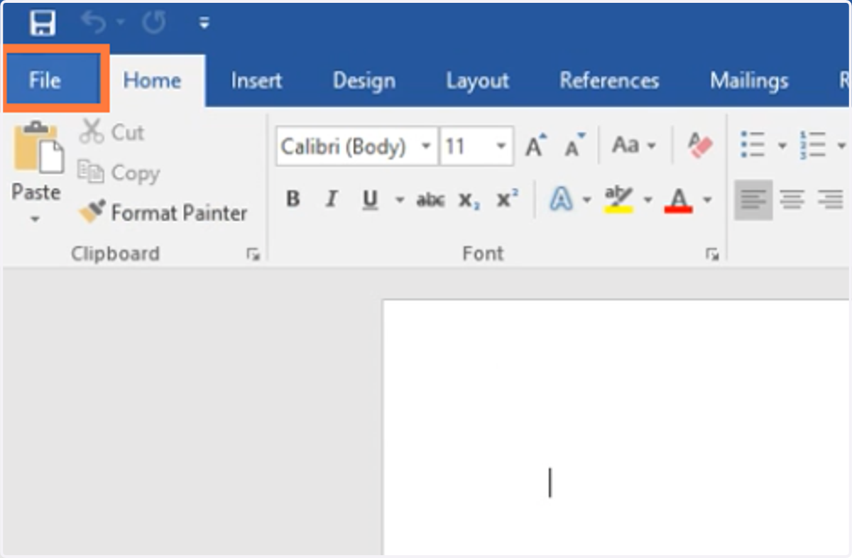 In Word, go to File.