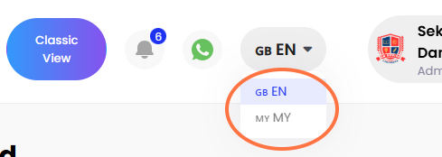 Pilihan EN adalah untuk Bahasa Inggeris dan MY untuk Bahasa Malaysia. Pilih bahasa yang dikehendaki.