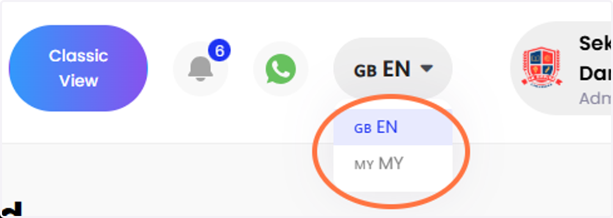 Pilihan EN adalah untuk Bahasa Inggeris dan MY untuk Bahasa Malaysia. Pilih bahasa yang dikehendaki.