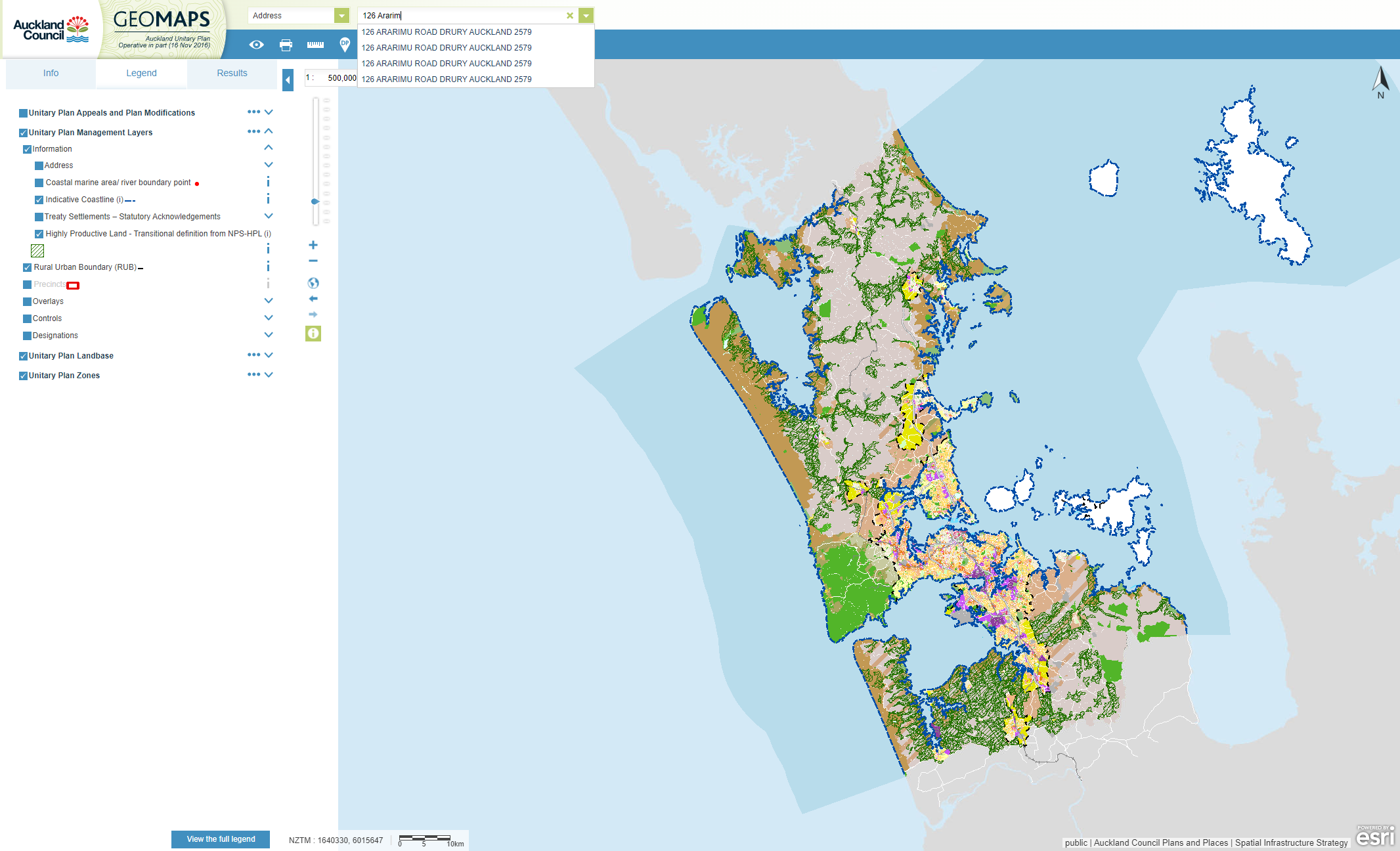 Next, we are going to look at an example in South Auckland. To look at an example as you follow this guide, enter an address into the search bar at the top of the page.