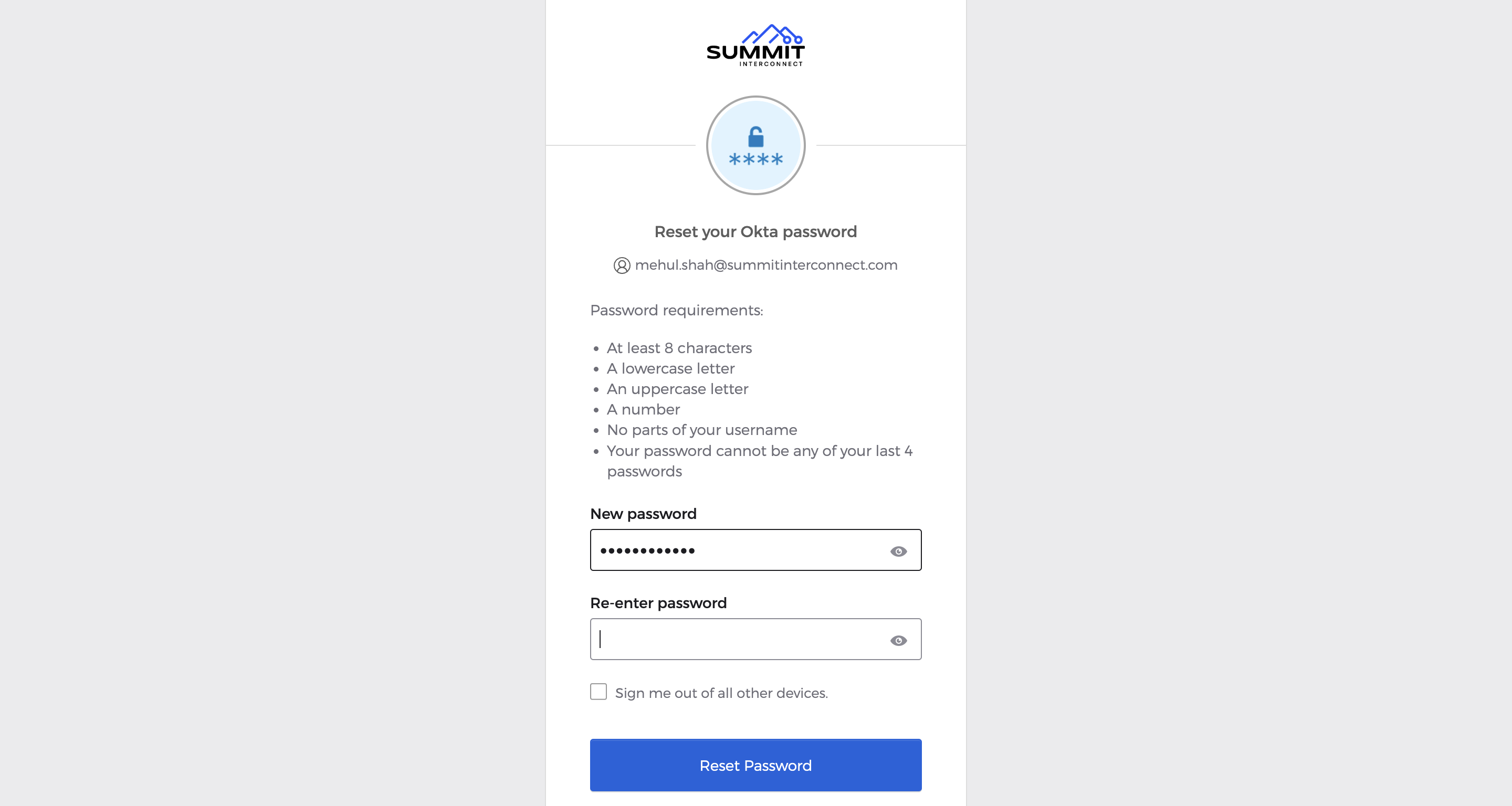 Type in your new password