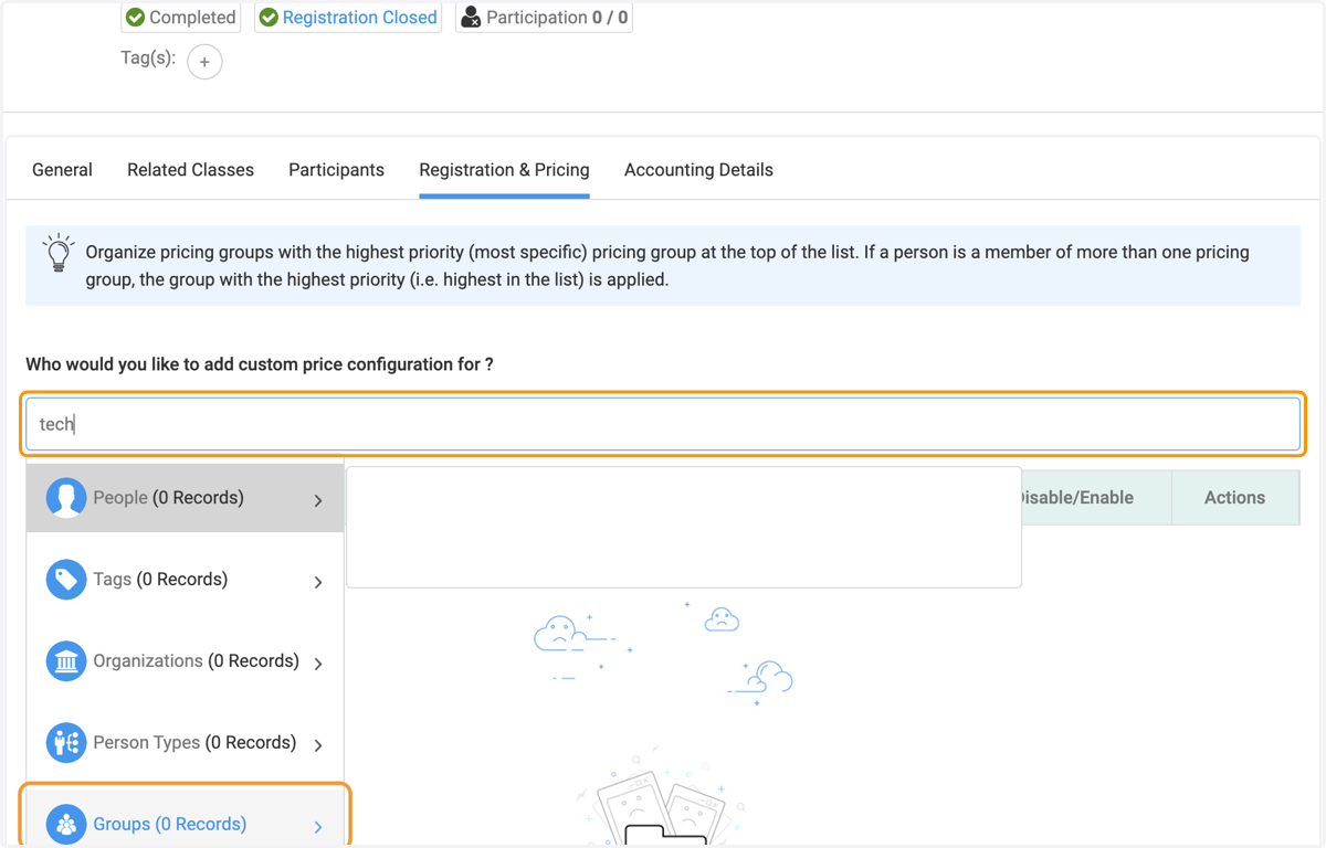 Type your selection, in the example below we are using Groups