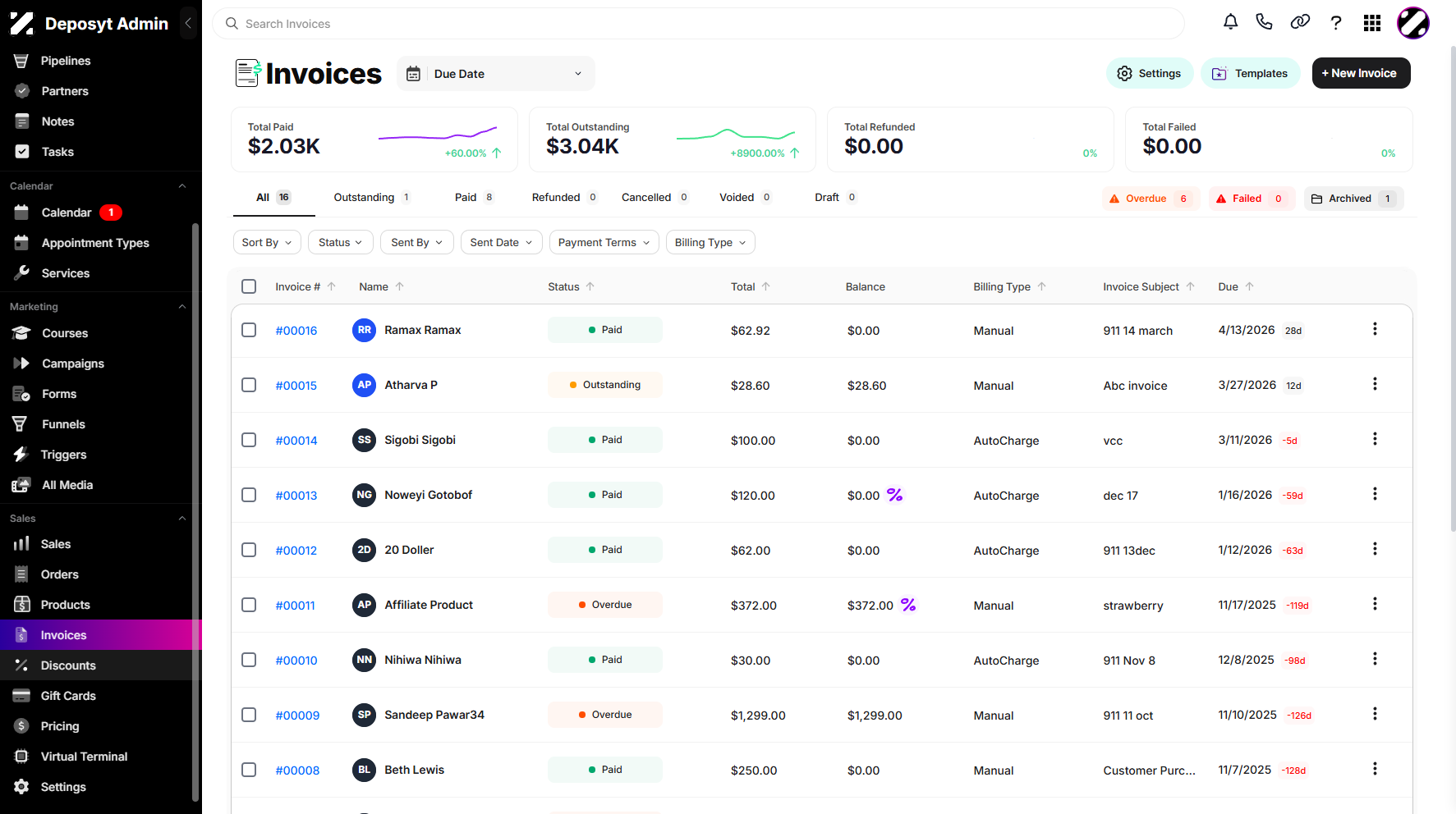 Step 1: On your Dashboard, scroll down to the Sales section and click on Invoices.