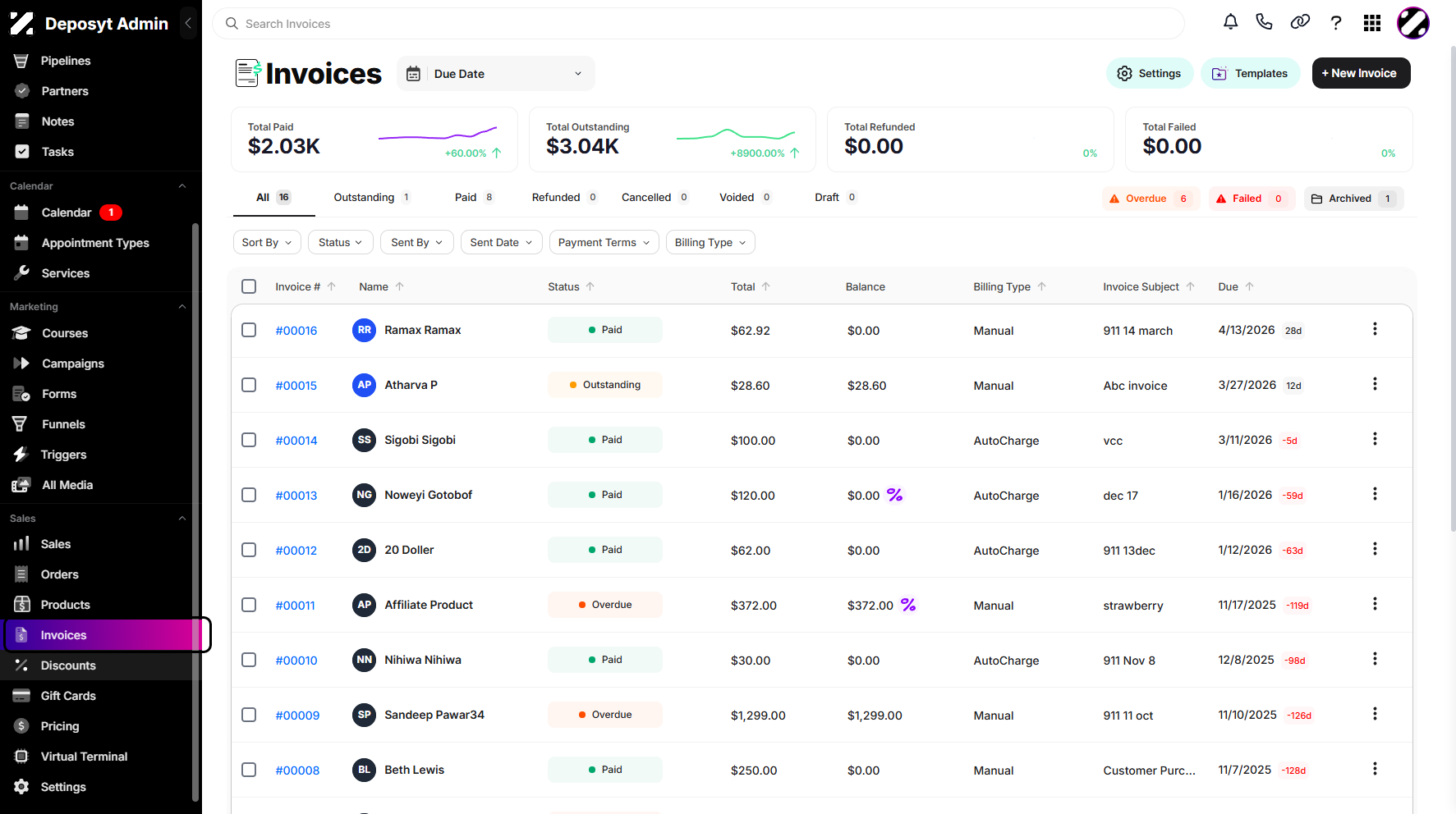 Step 1: On your Dashboard, scroll down to the Sales section and click on Invoices.
