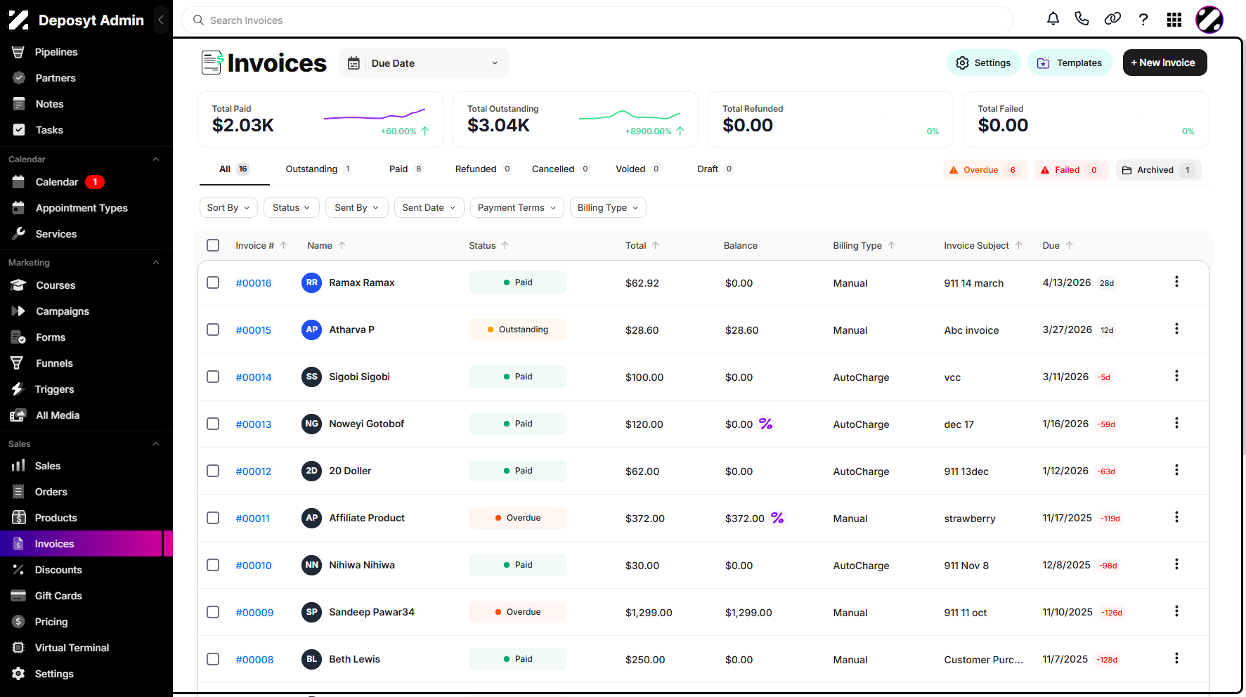 Step 2: You will then be navigated to the Invoices tab.